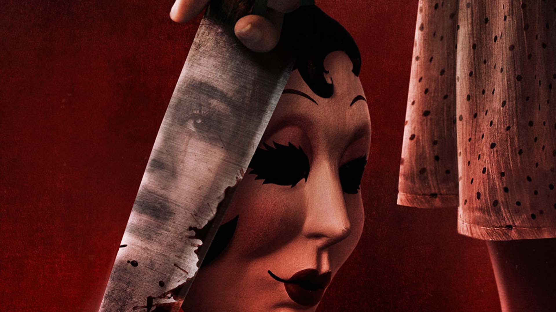 Assassina mascarada atrás de uma faca na arte de Os Estranhos: Capítulo 2