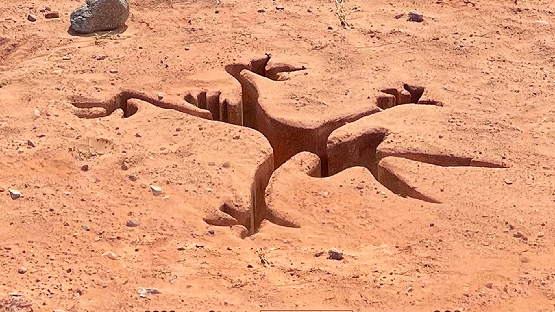 Silhueta do Coyote marcada no chão do deserto